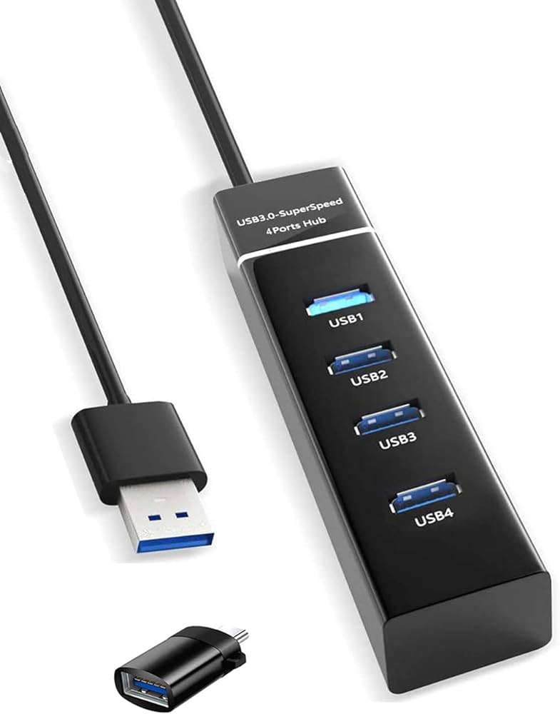 Apexone 4 Usb Port Hub, [Usb + Type C] 2 In 1 Usb 3.0 To Usb 3.0 Splitter  Expansion Hub For Ps4/Ps4 Slim/Ps4 Pro/Xbox One Slim/360/Laptop Pc/Dvd  Burner/Printer/Tv/Macbook [3.3Ft Cord] Black :