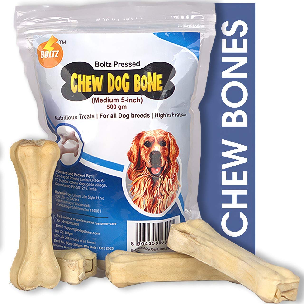 Buy Boltz Adult Rawhide Pressed Dog Chew Bone, Chicken, 5 Inch Size Bone  (500 Gm) -Made In India Online At Low Prices In India - Amazon.In