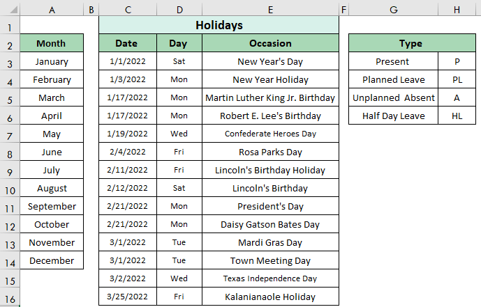 Attendance Sheet In Excel With Formula For Half Day (3 Examples)