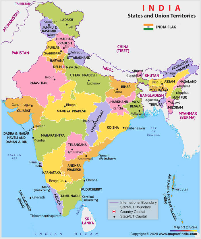 Political Map Of India - How Many States In India? List Of States And Union  Territories