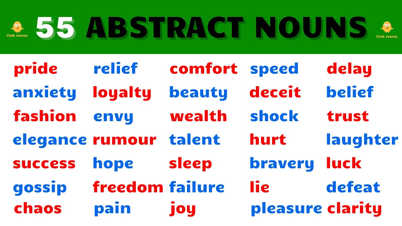 55 Abstract Nouns In English - Youtube