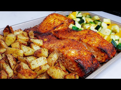 This One Pan Crispy Potatoes and Salmon with Veggies is so good once you try it. One Pan Recipe